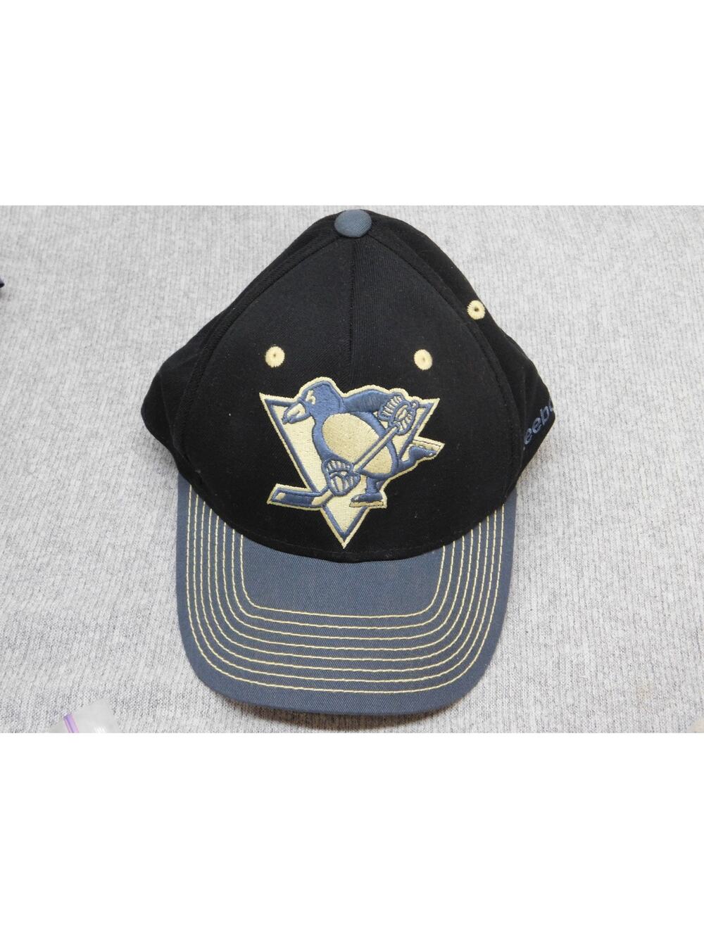 Pittsburgh Penguins Hat Cap Fitted Mens L/XL Black Reebok NHL Logo Stretch